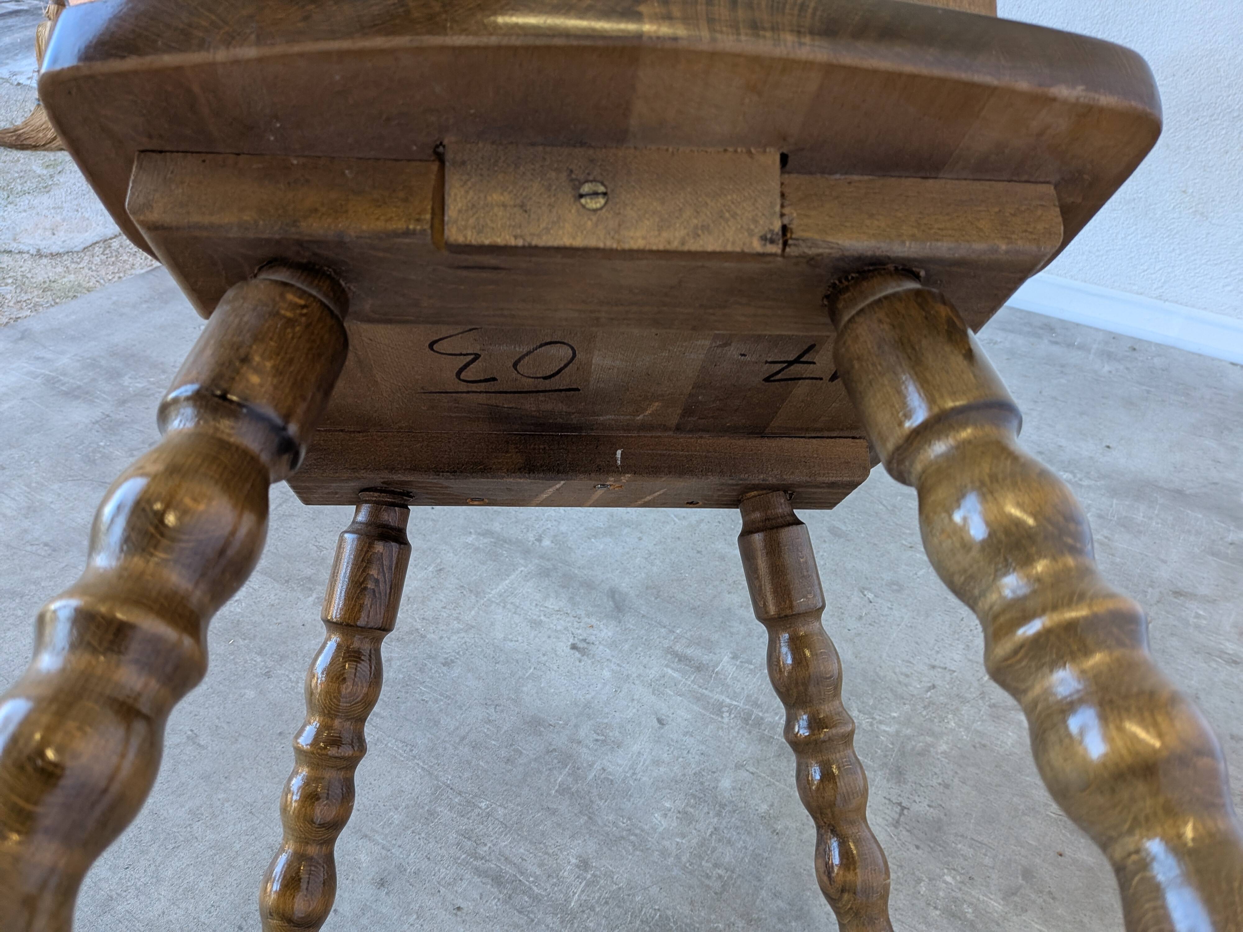 Vintage Tyrolean Heart Cutout Wooden Dining Chair / Bobbin-turned Legs