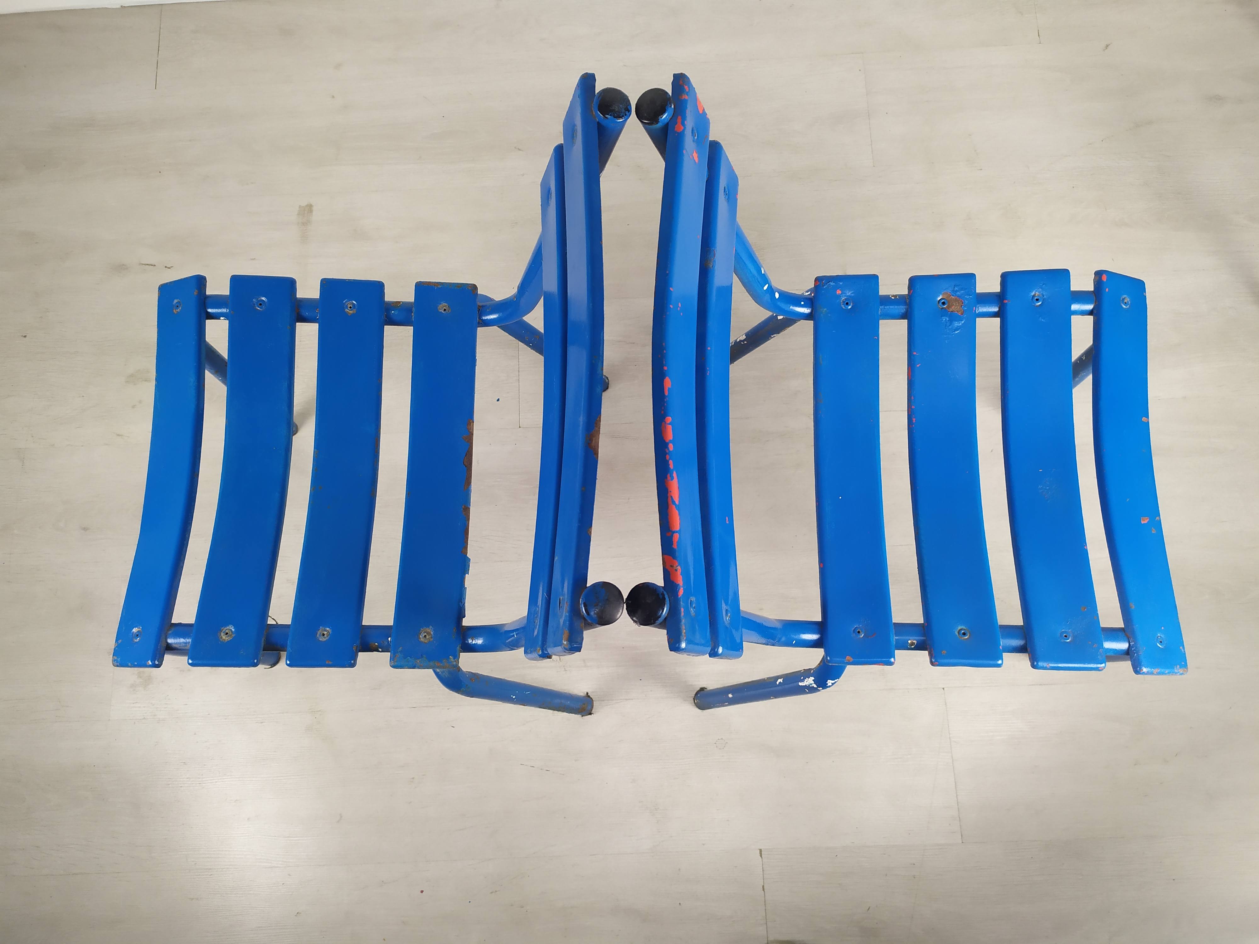 14 blue metal bistro chairs