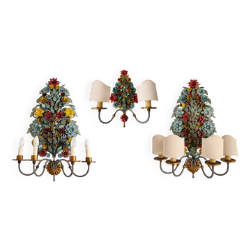 3 große vintage ciani firenze polychrom bouquet wandlampen italien 1970er