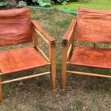 A pair of Danish beechwood and leather Safari armchairs - 1960