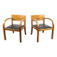 Set de 2 fauteuils Art Déco italiens en bois et similicuir noir