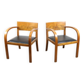 Set de 2 fauteuils Art Déco italiens en bois et similicuir noir
