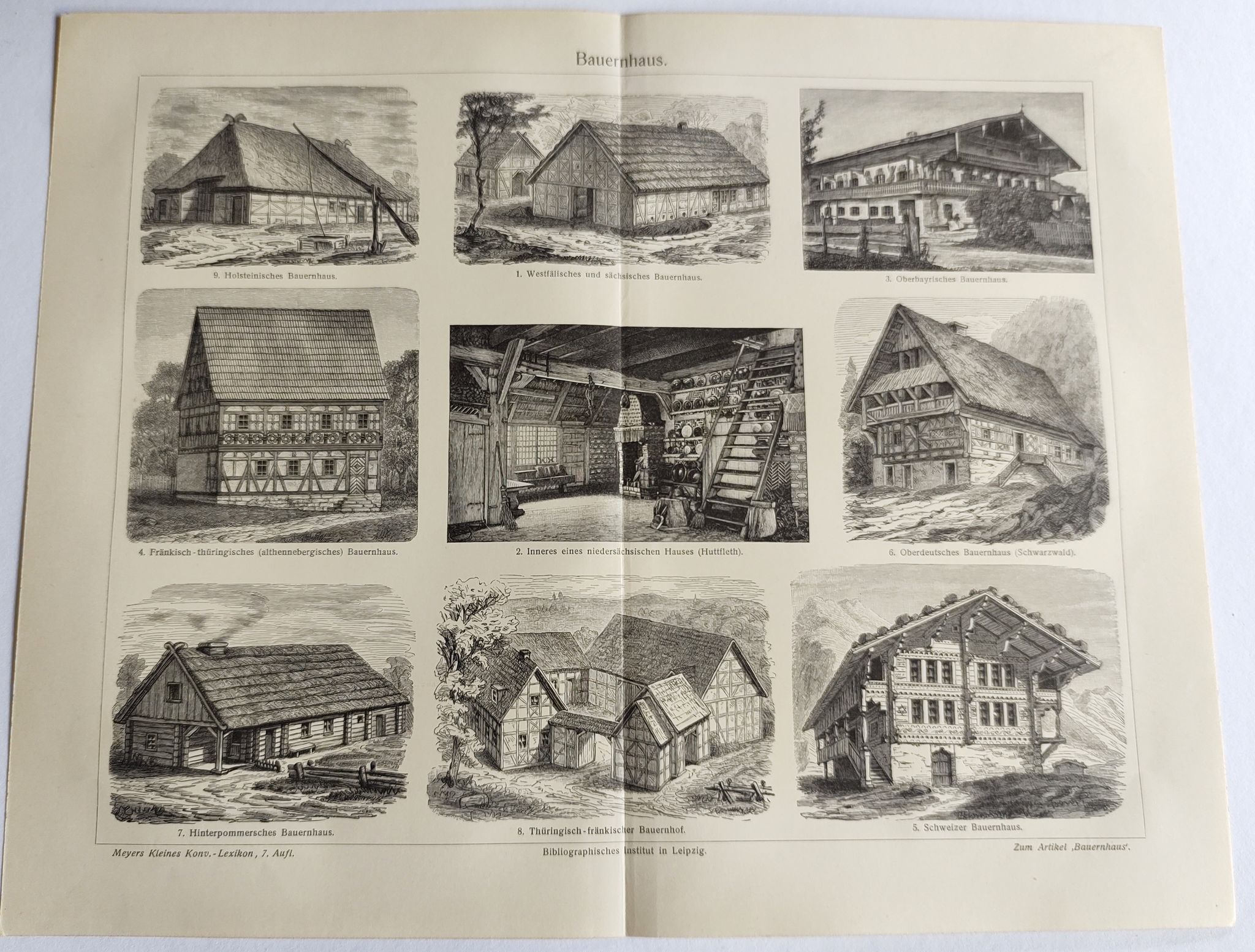 Gravure ancienne - Ferme et architecture traditionelle - Affiche originale de 1909