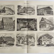 Gravure ancienne - Ferme et architecture traditionelle - Affiche originale de 1909