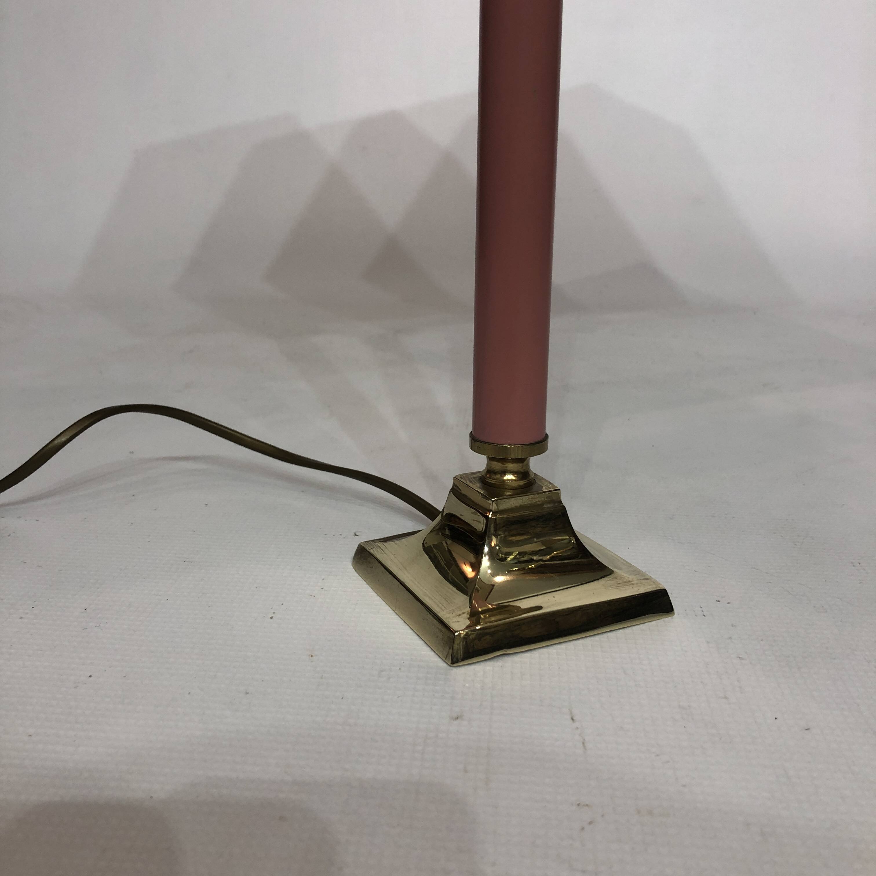 1980s Brass and Pink Enamel Table Lamp Memphis Vintage Arcade Candle
