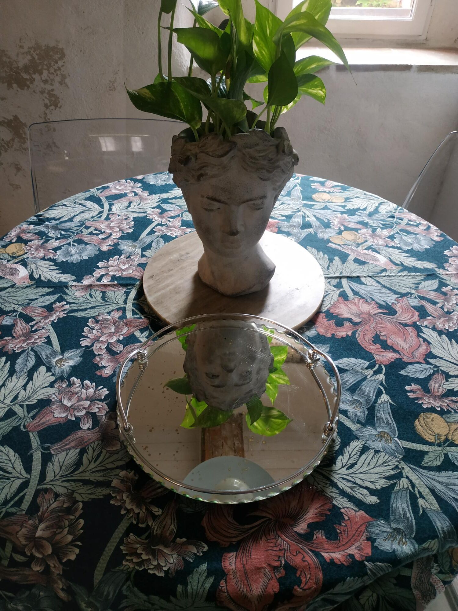 Round mirror top art deco beveled 30s