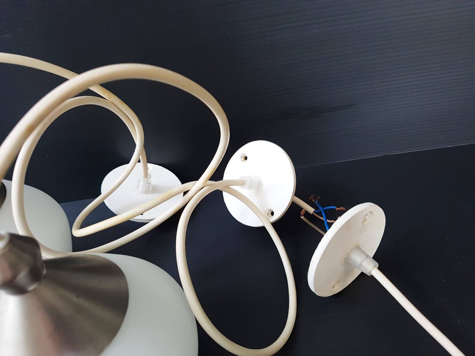 Set of 3 suspensions contemporary design chandelier steel & glass