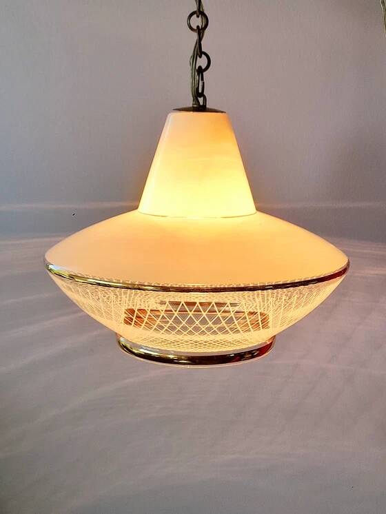 UFO screen-printed glass pendant light, 1970.