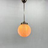 Art Deco Chrome & Opaline Glass Pendant Light, Czechoslovakia