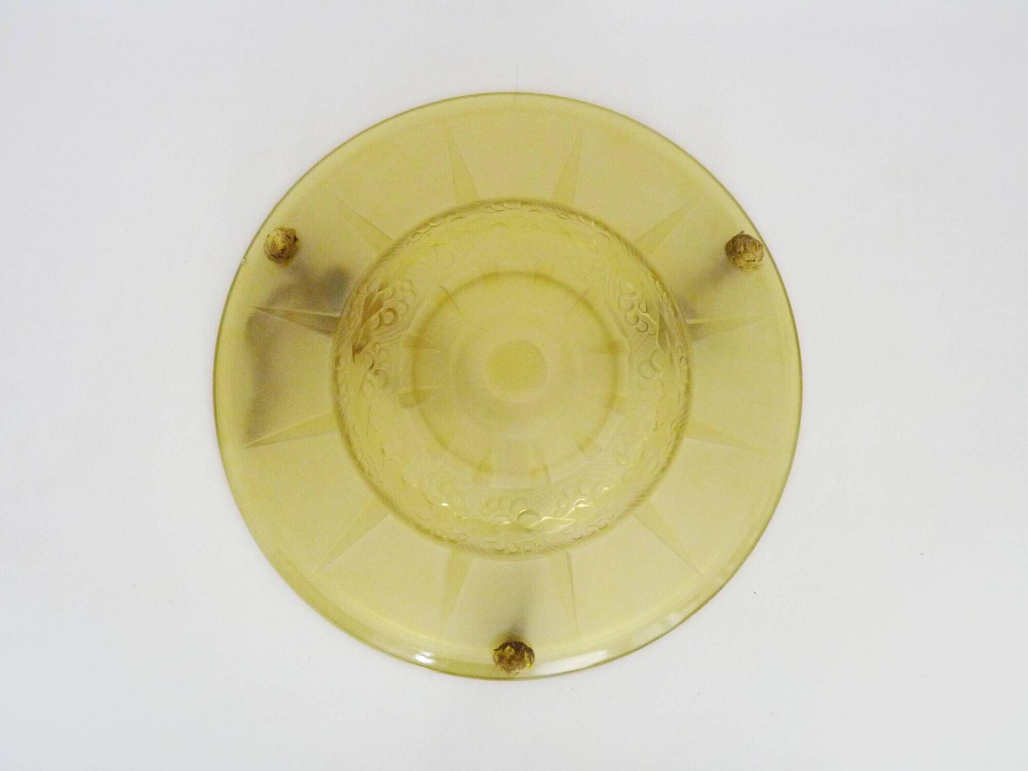 Old chandelier, Art Deco 1 light basin pendant light, in yellow glass paste. 1930s