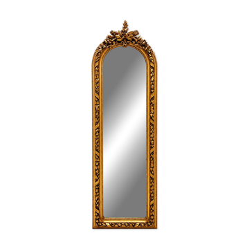 Large gold full-length mirror with ornate crest