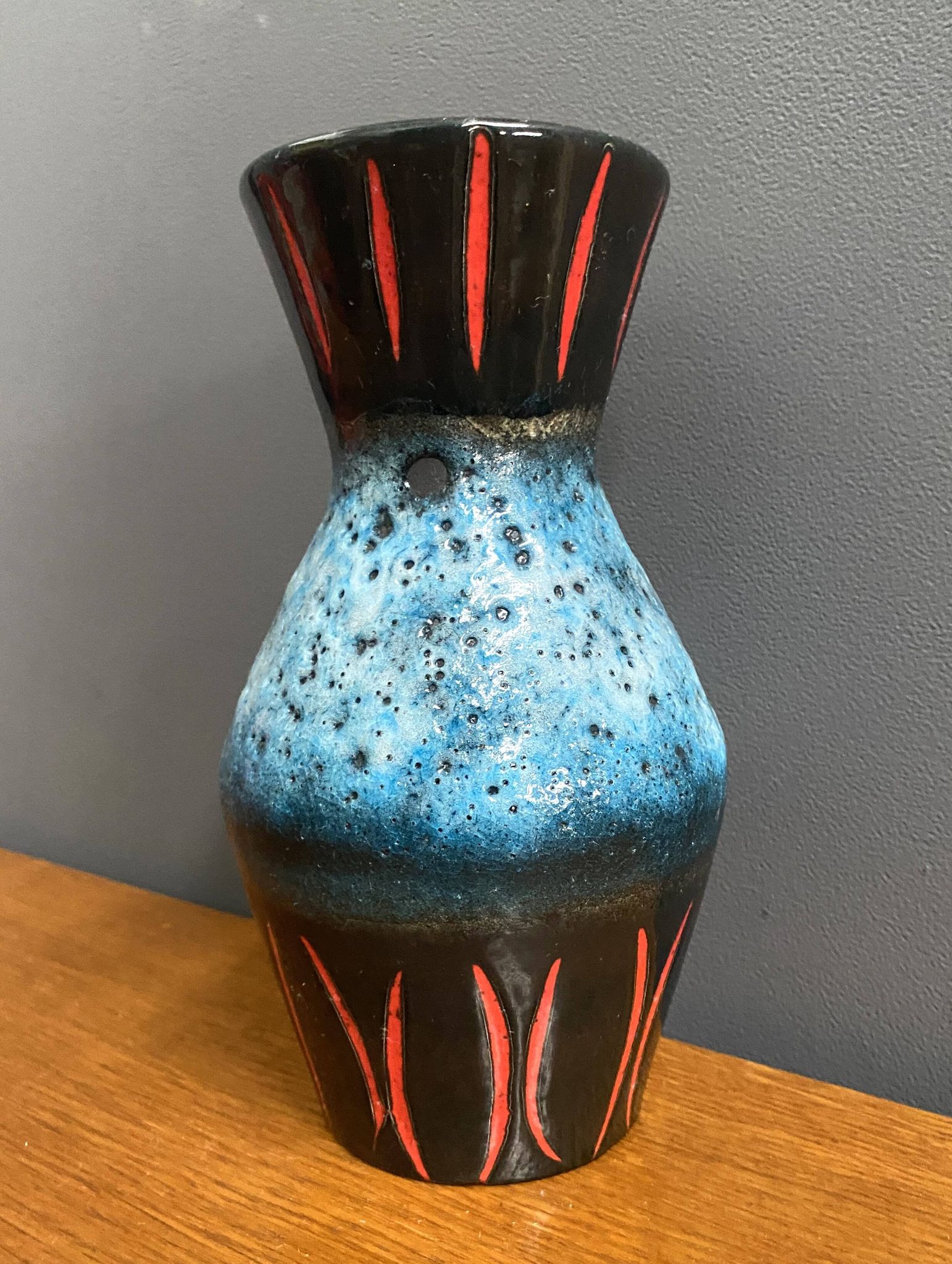 West Germany vase by Scheurich model 523-21 blue, black and red