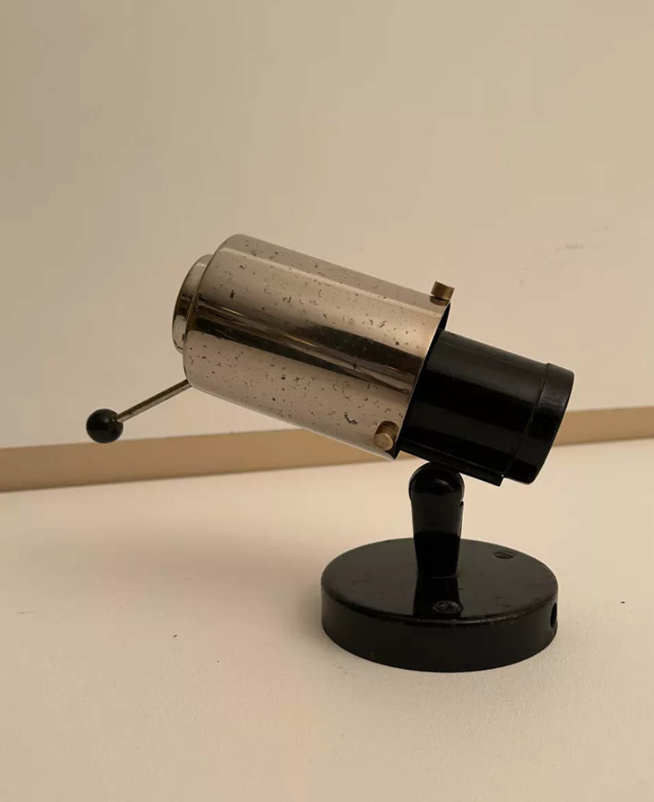 Vintage Zodiac wall lamp by Jacques Biny, chrome and black, Lita 1950