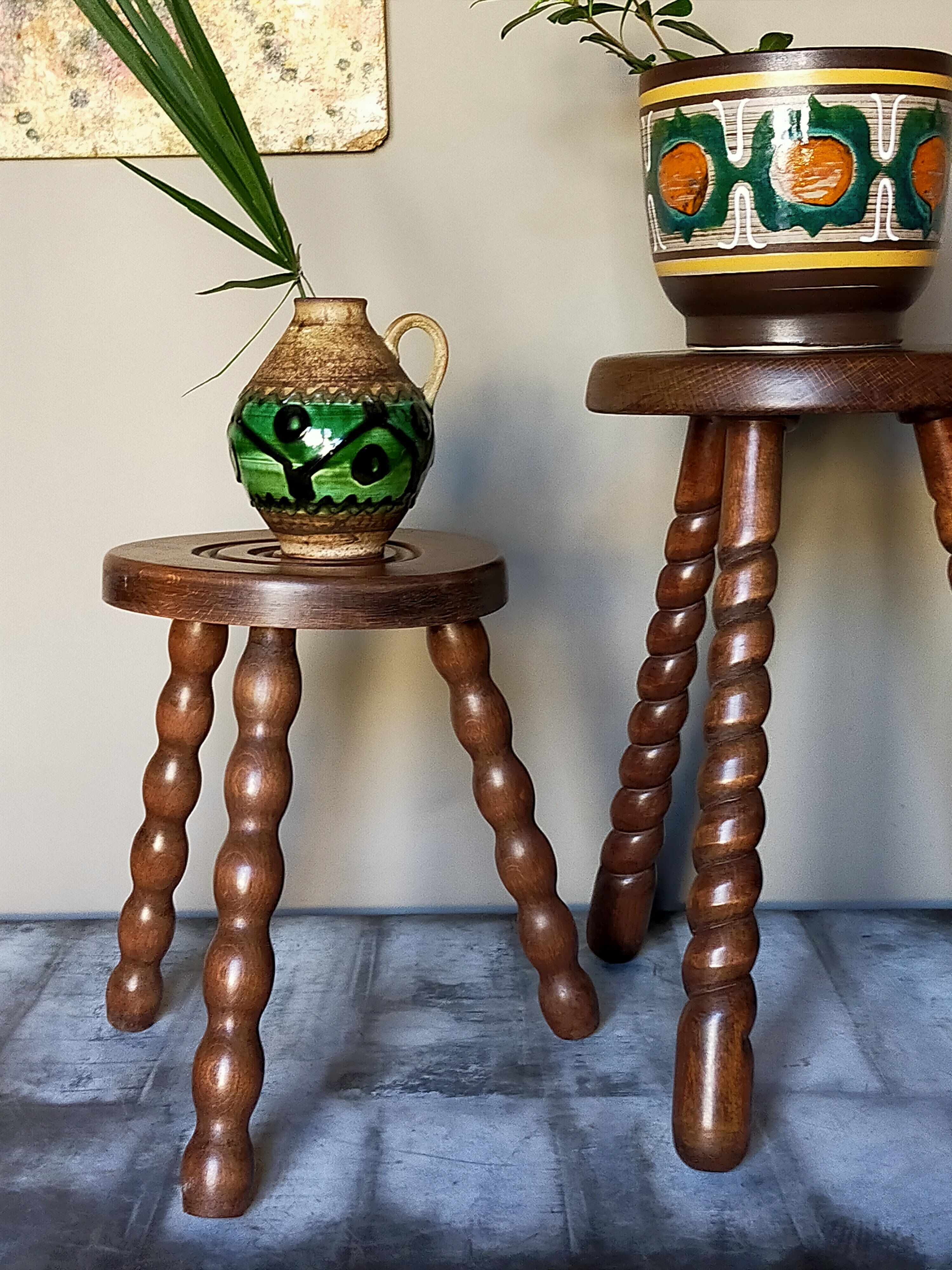Vintage solid-turned wood tripod tripod