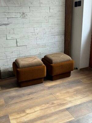 Ottomans Mid-Century Modern en marron et beige, années 1950, ensemble de 2