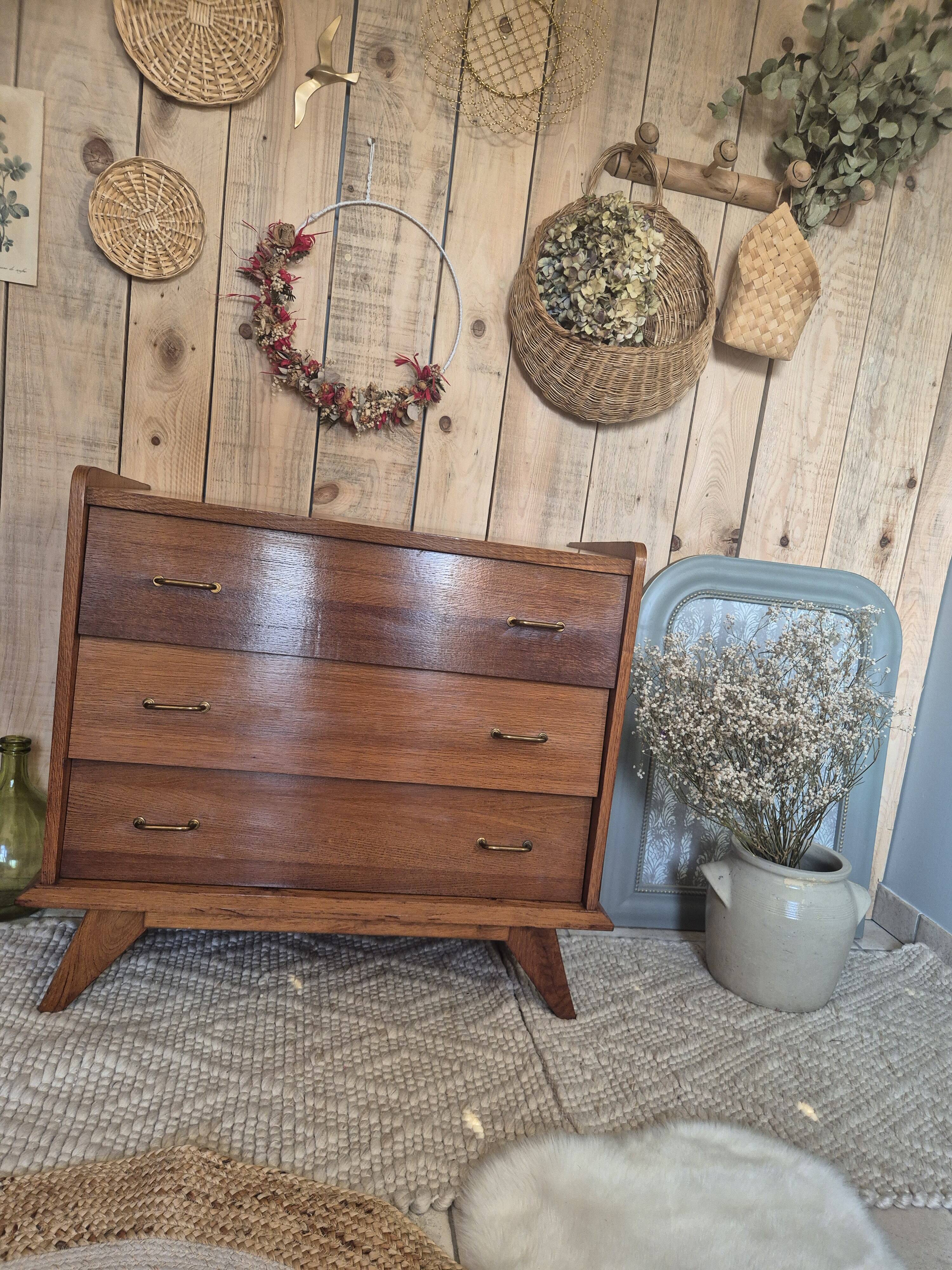 Vintage Scandinavian chest of drawers with compass feet