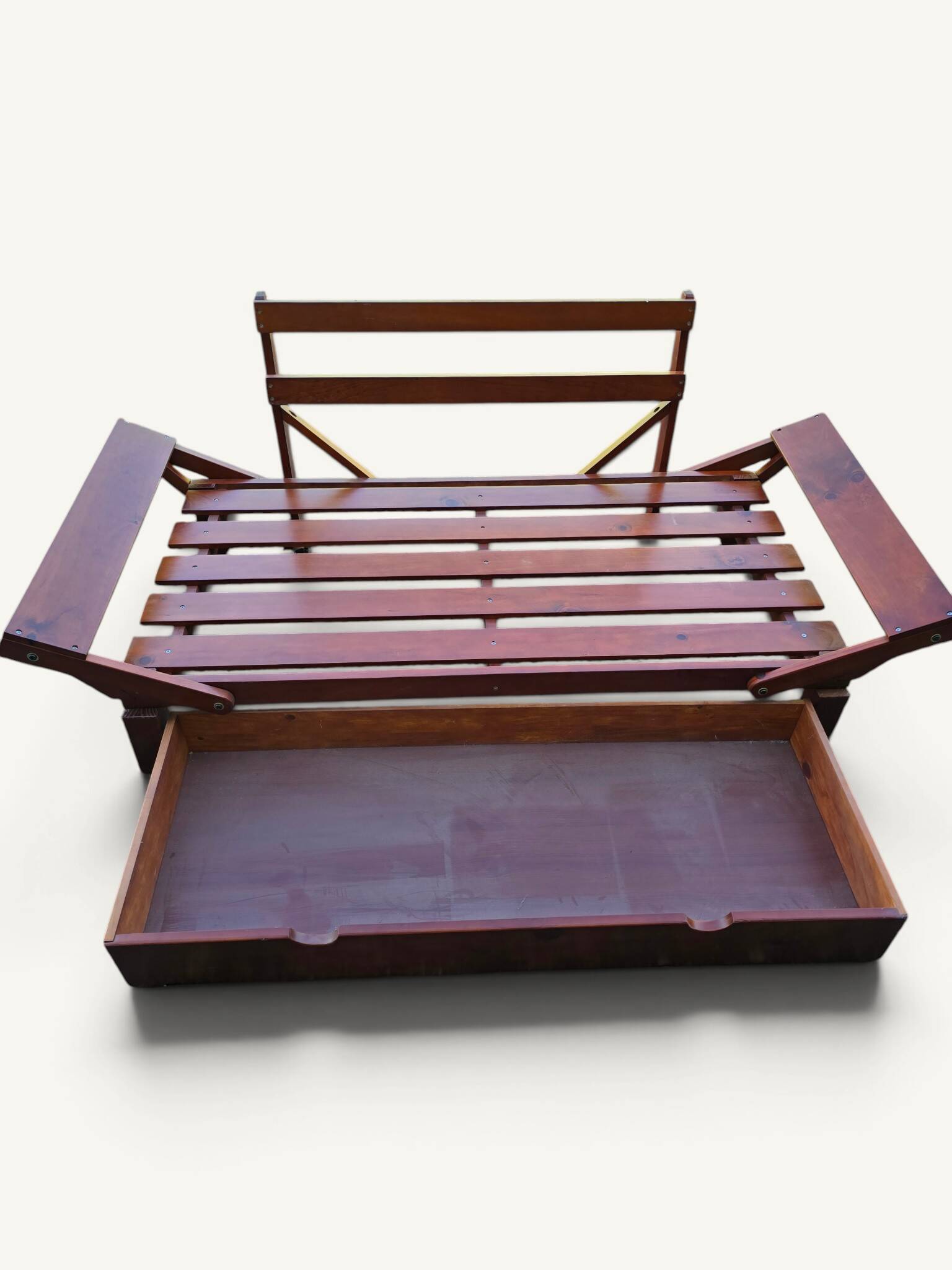 Structure de banquette-lit convertible en bois avec tiroir de rangement