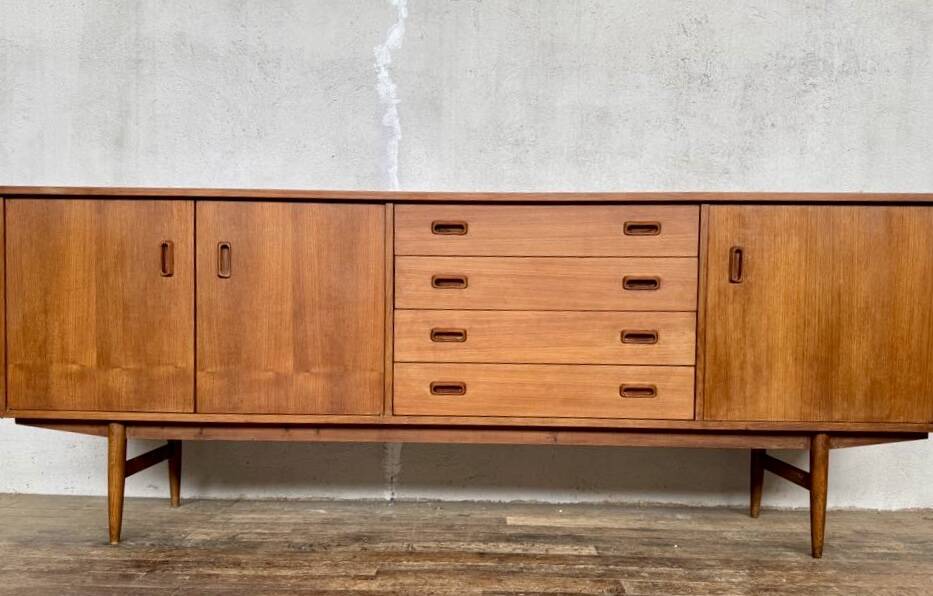 Teak sideboard 220 cm 3 doors 4 drawers 1960