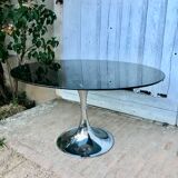 Table tulipe ovale verre et chrome 1970