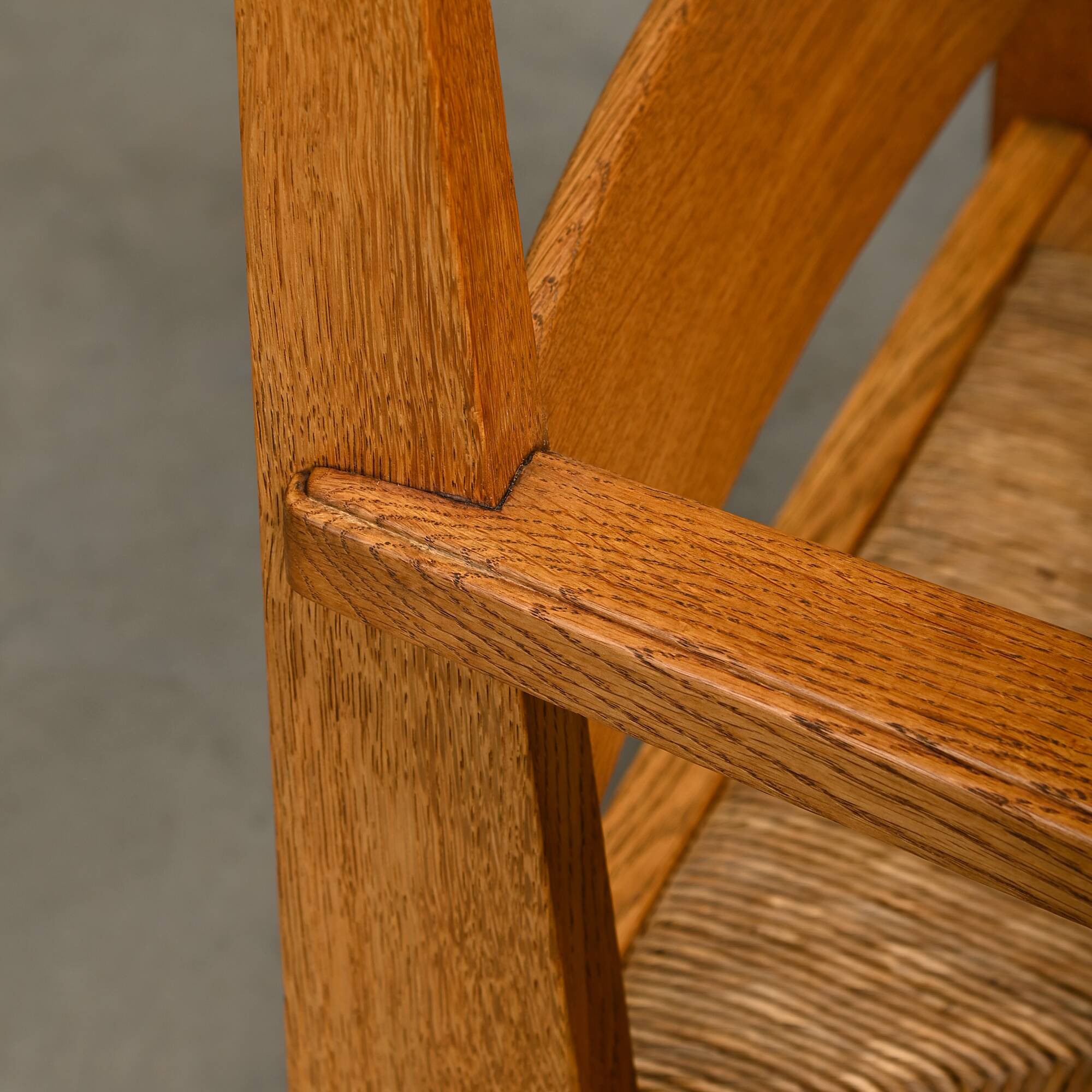 Art Deco Haagse School Armchair in solid Oak and Straw, 1930s