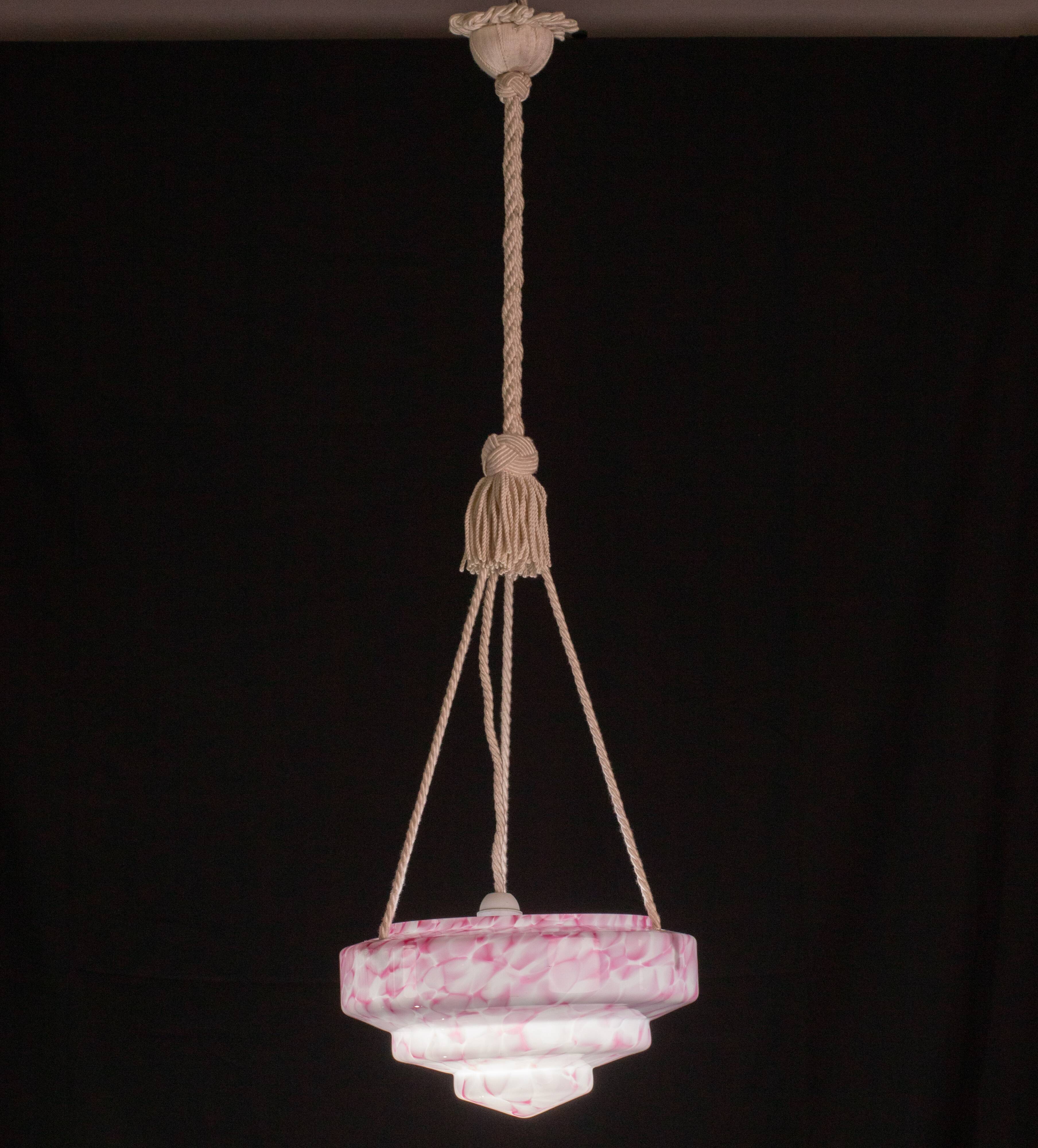 Pink Art Decò Vintage Glass Chandelier, 1950