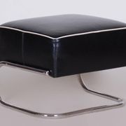 Black Leather Footstool from Slezák, Czechia, 1930s