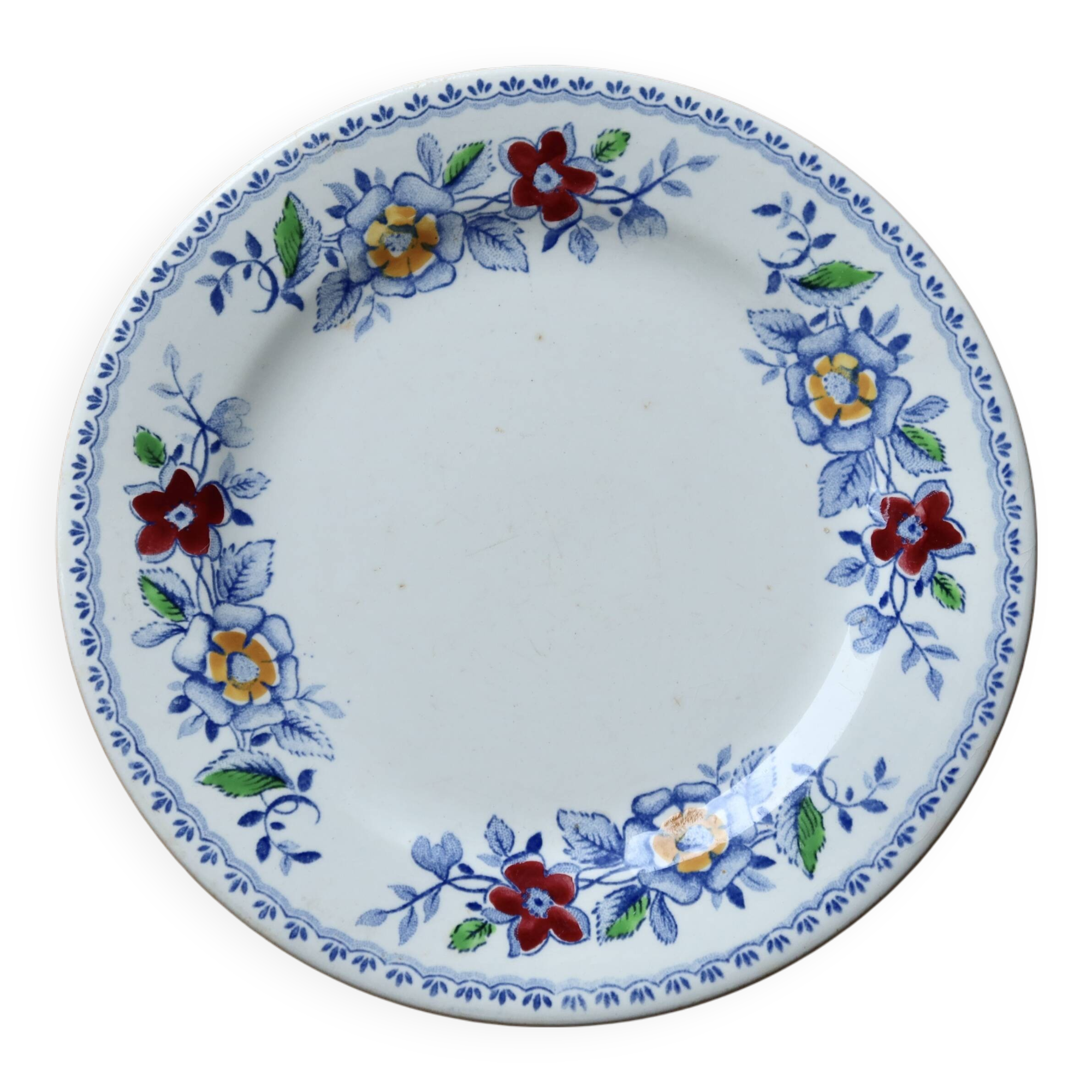 Assiette plate Gien vintage faïence motif fleuri sur le liseré