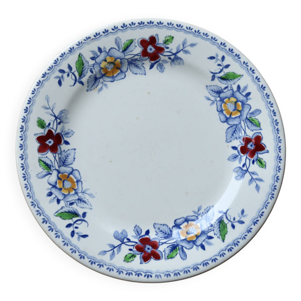 Assiette plate Gien vintage faïence motif fleuri sur le liseré