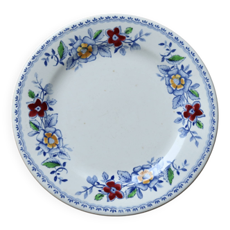 Assiette plate Gien vintage faïence motif fleuri sur le liseré