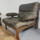 Modulable sofa an armchair in leather and wood
