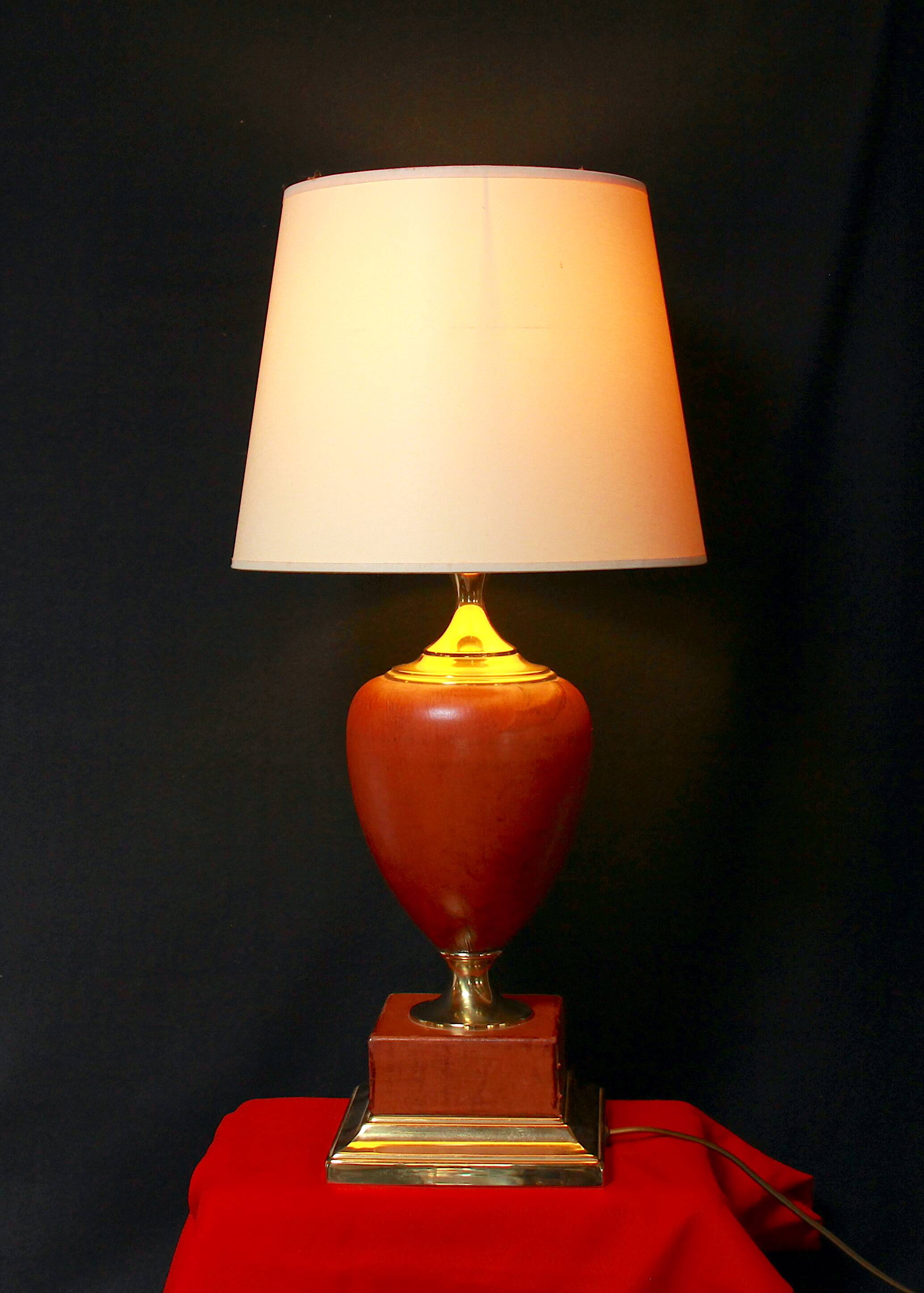 Le Dauphin leather lamp, mid-century, France, signed