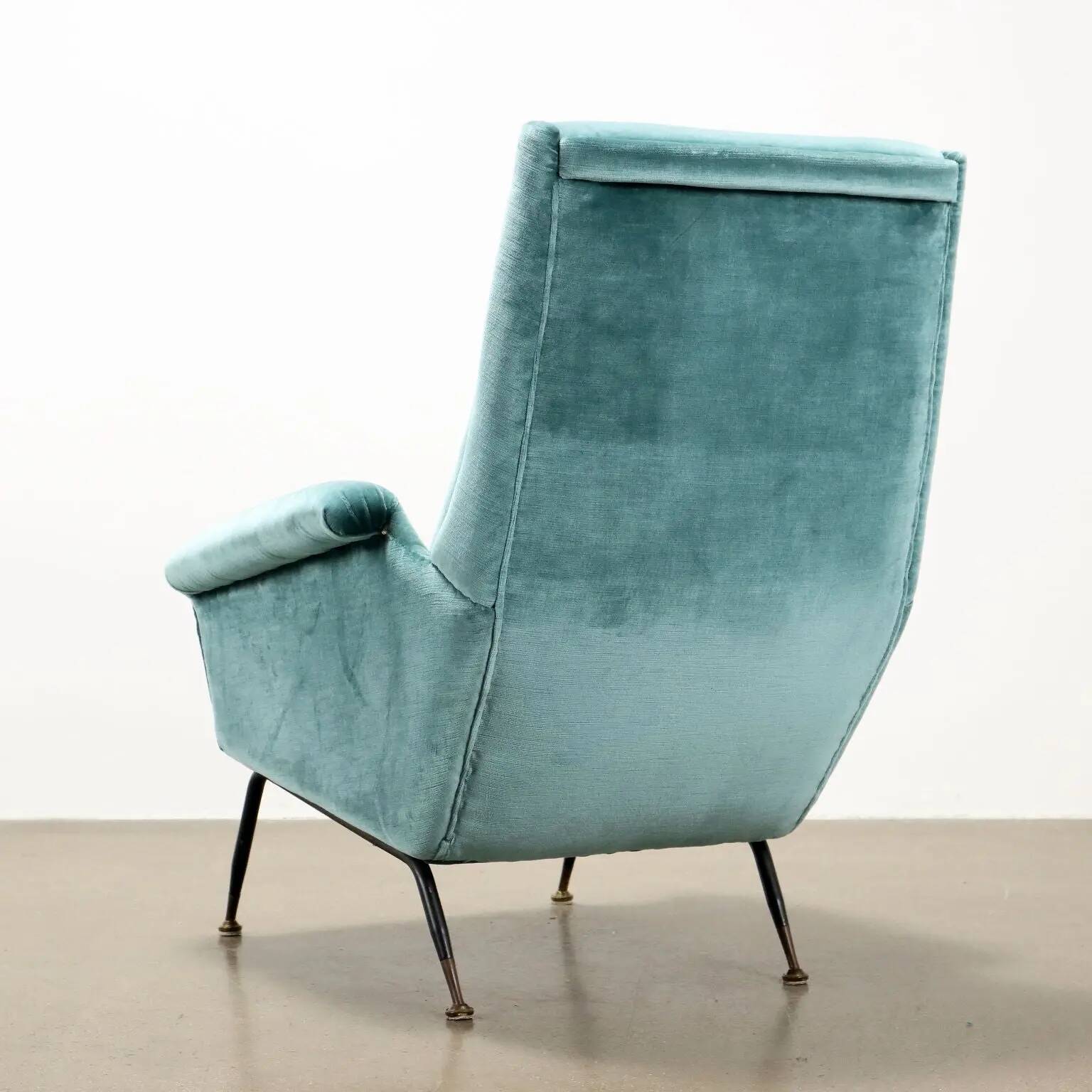 Vintage velvet and brass armchair, design, Italy, 1950s-1960s