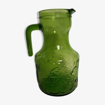 Pichet carafe à orangeade d'Italie en verre vert