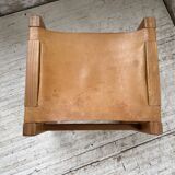 Solid elm and leather stool Maison Regain