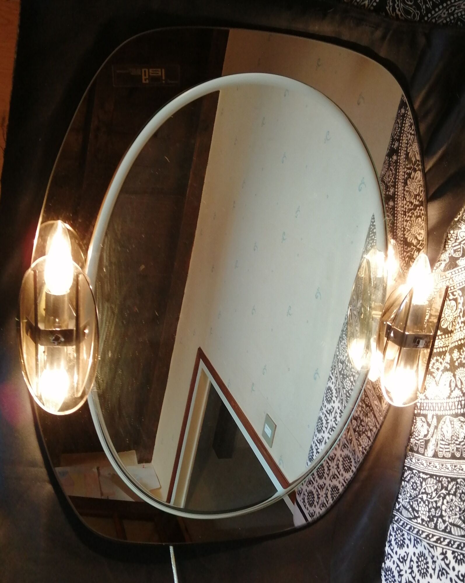 Mirror with its Italian smoked glass sconces Fontana Arte Isa 1970