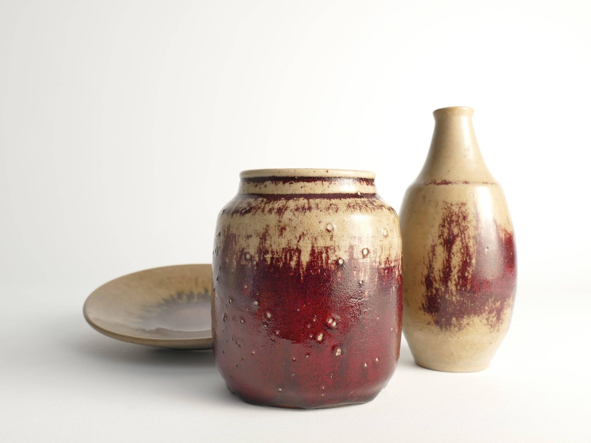 Unique Oxblood Glazed Stoneware Pieces, By Henning Nilsson, Set of 3