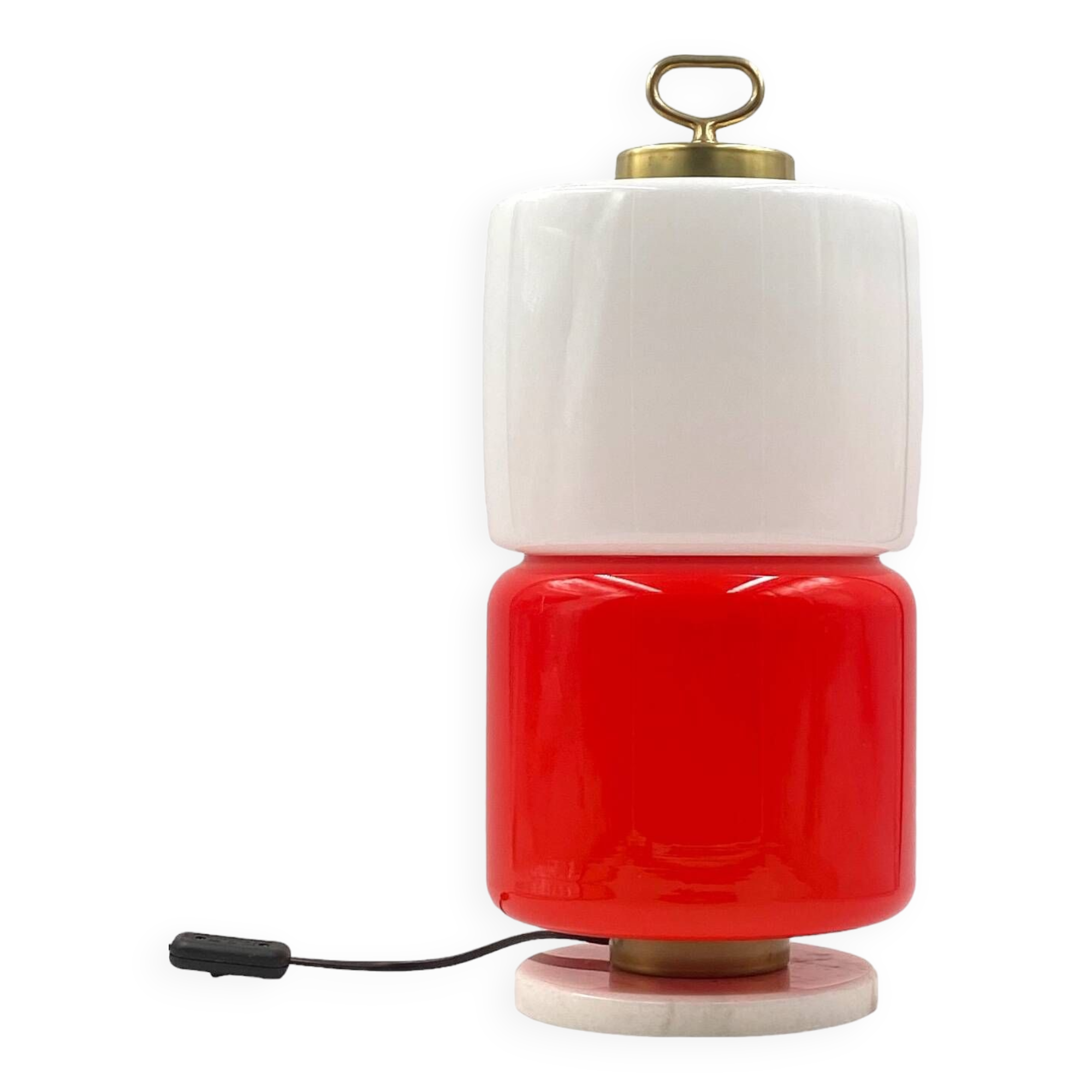 Space Age Red and white glass cylindrical table lamp, Italy 1970s