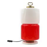 Space Age Red and white glass cylindrical table lamp, Italy 1970s