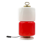 Lampe de table cylindrique en verre rouge et blanc Space Age, Italie 1970