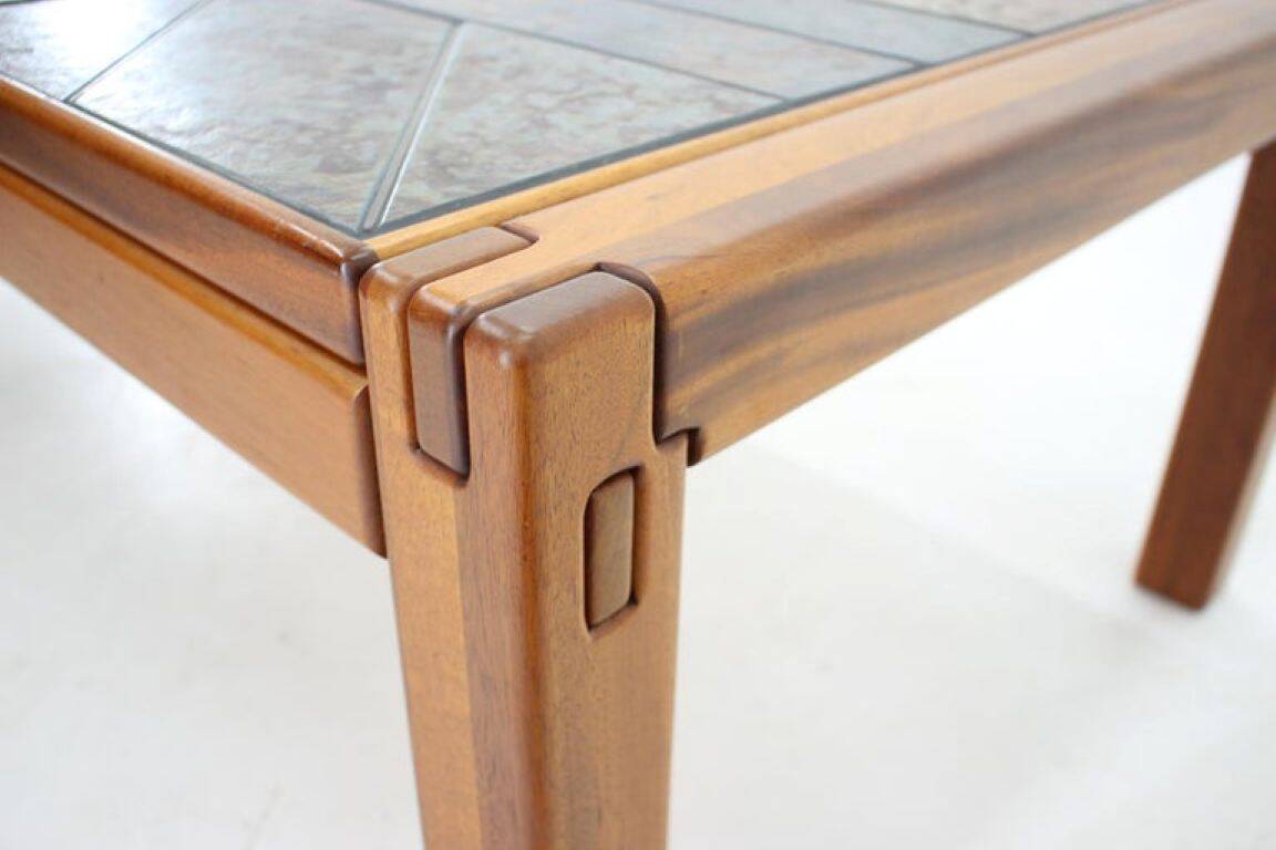 1970s Danish Modern Coffee Table in Solid Teak with Inset Slate Tile Top