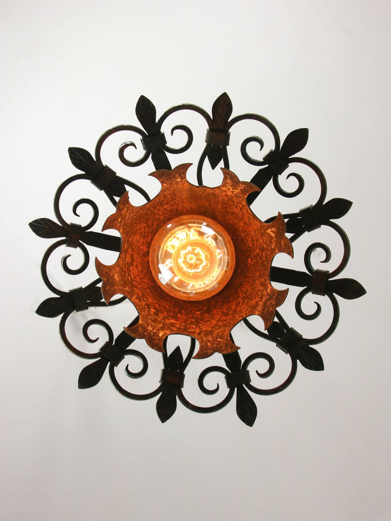 Vintage Wrought Iron Intricate Pendant Lamp, 1930s