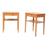 Paire de tables de chevet scandinaves vintage en hêtre