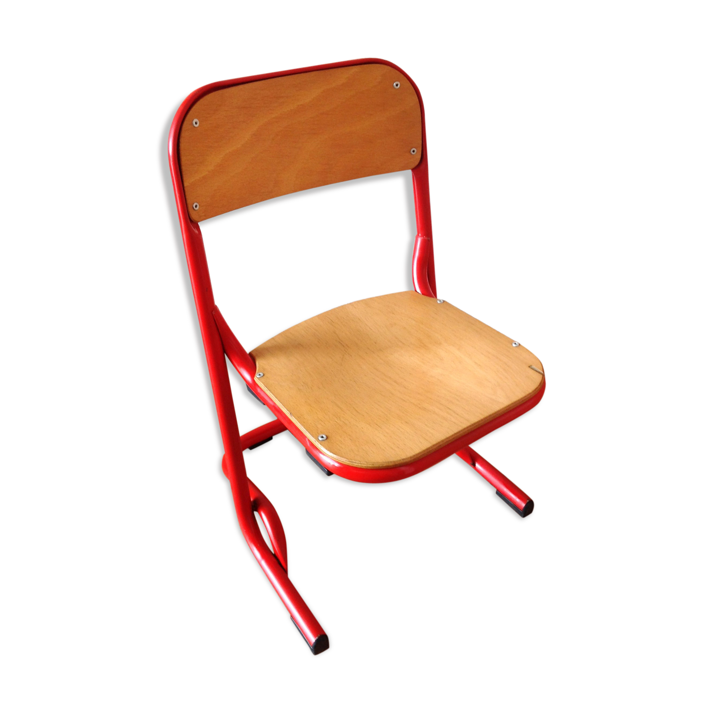 Children's wooden and red metal chair 1970
