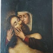 Peinture sur cuivre ancienne du XVIIe siècle - Marie avec le Christ -