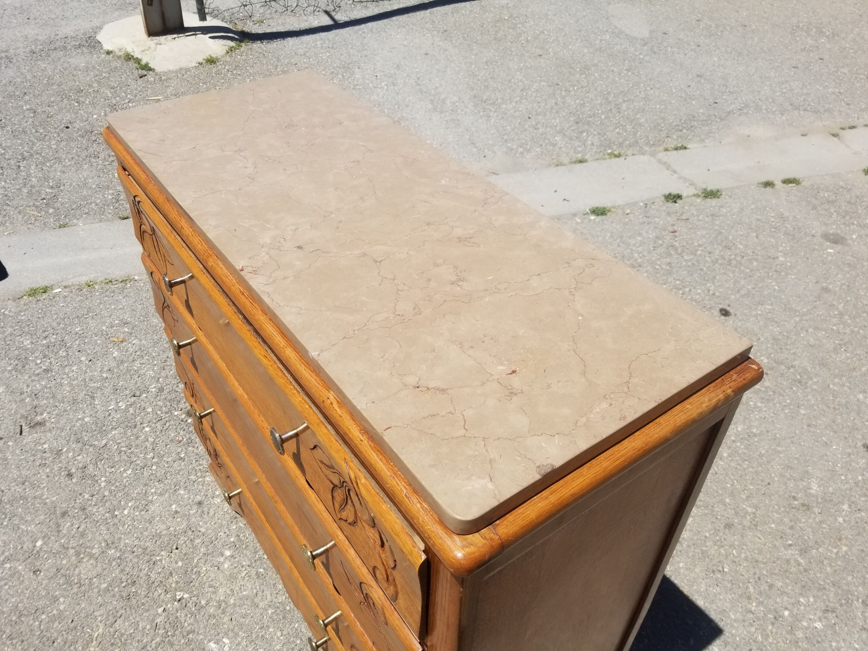 Old Art Deco chest of drawers 4 drawers and marble top