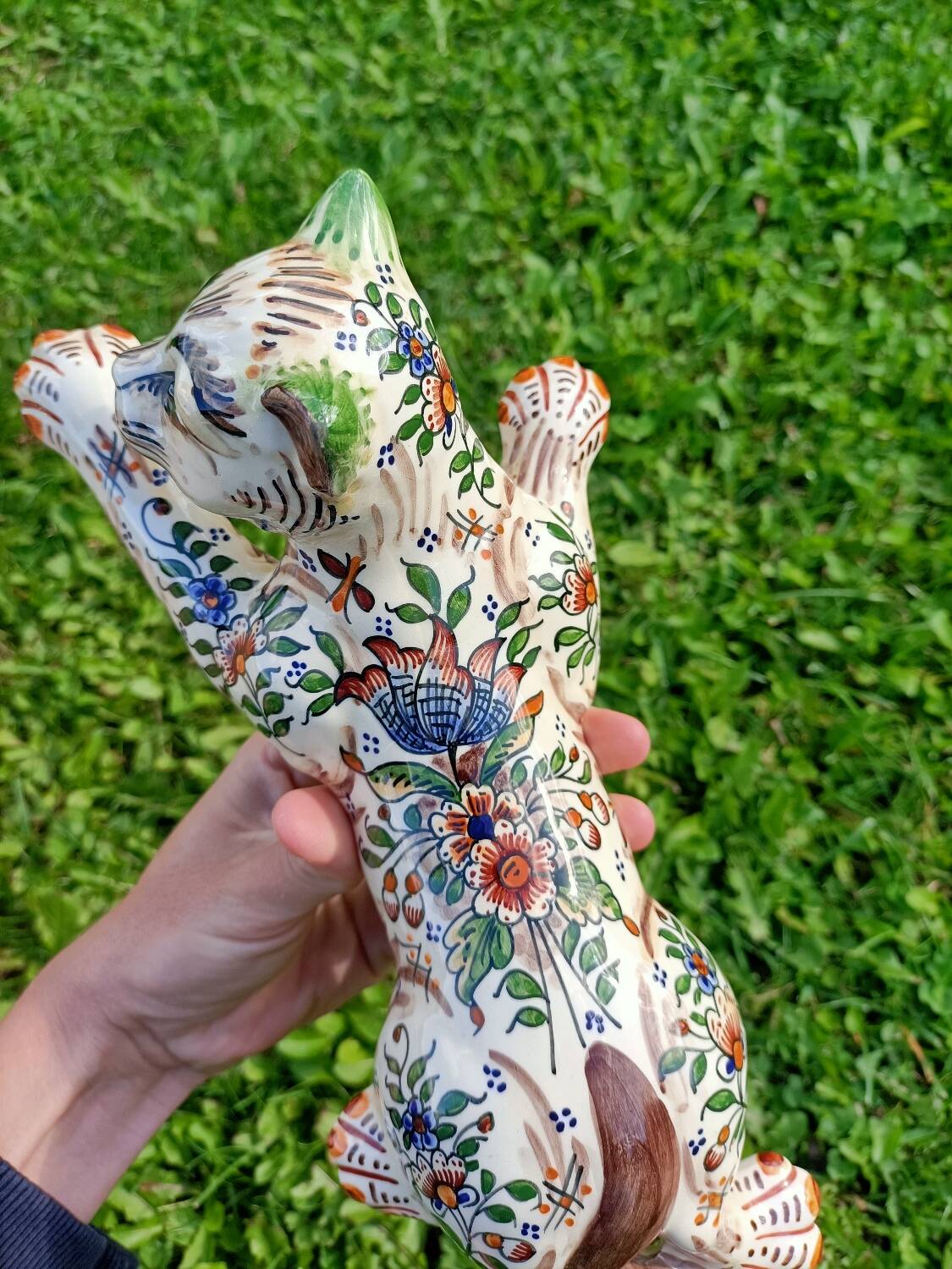 Zoomorphic Bouquetieres Hand-painted Desvres Cats