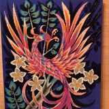 Tableau tapisserie oiseau de paradis bleu vintage fait main