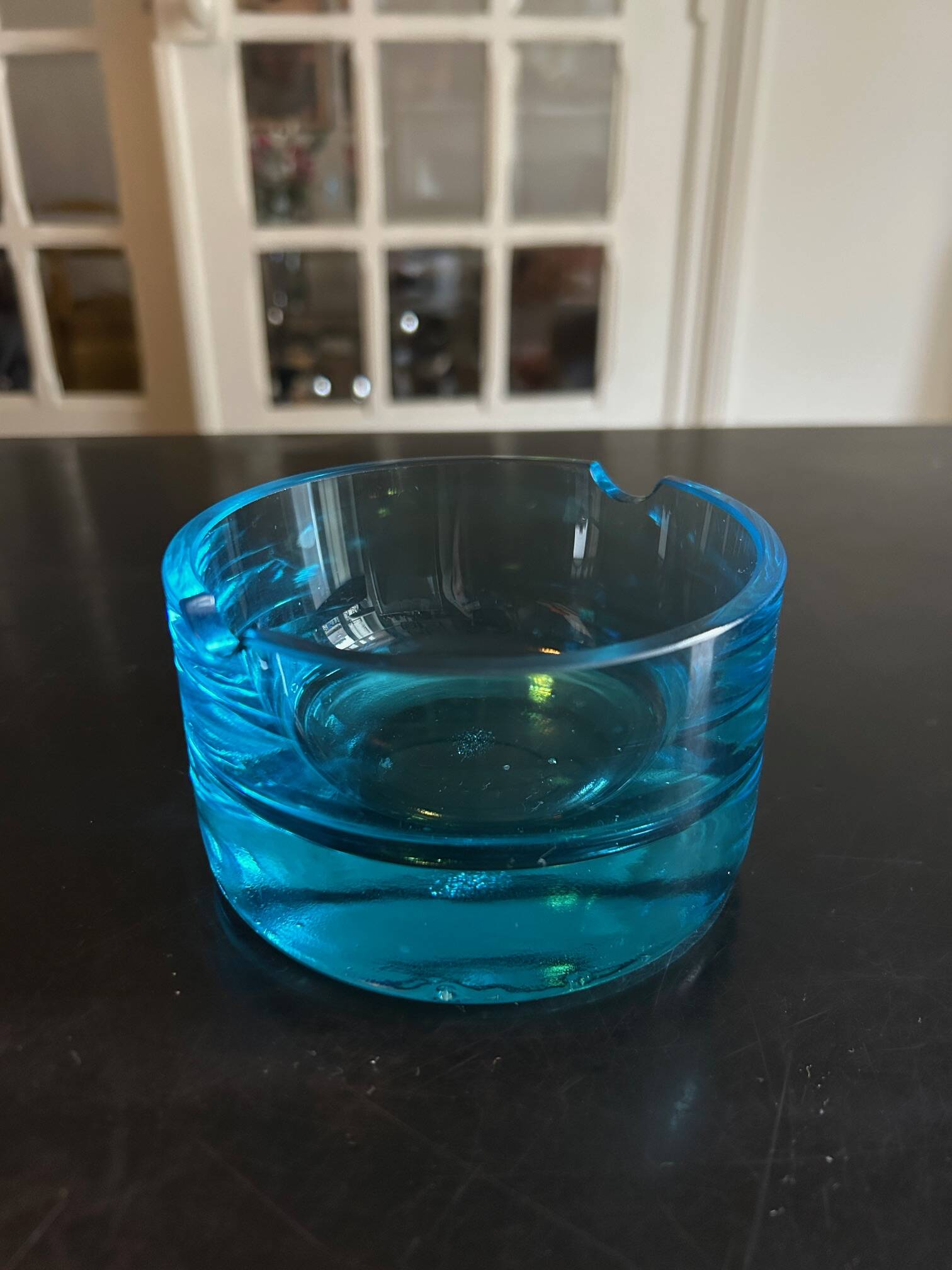 turquoise glass ashtray 1970