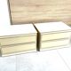 Pair of bedside tables with 2 drawers, glossy cream and gold, 1980.