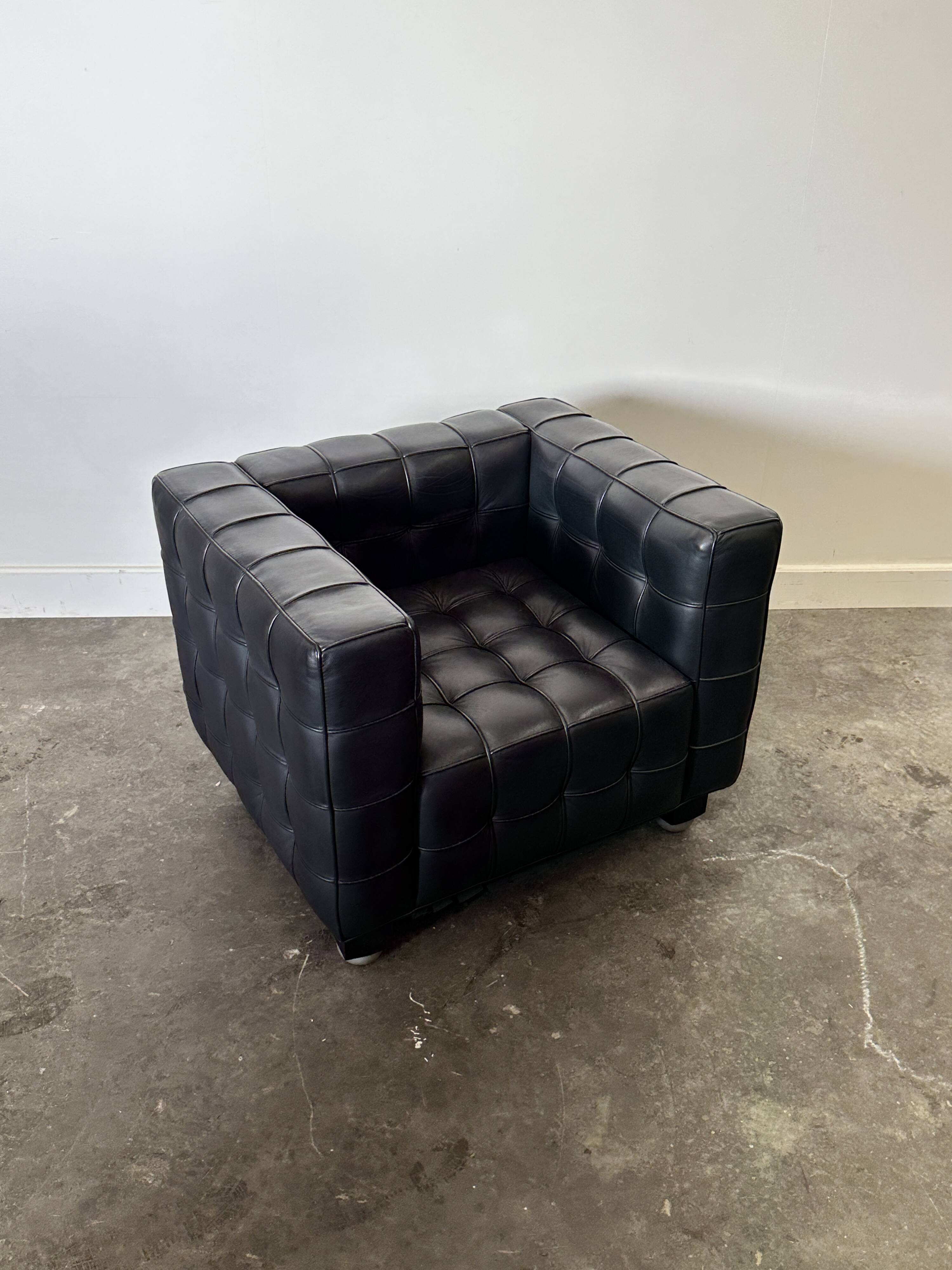Wittmann Kubus Leather Armchair by Josef Hoffmann, 1980s